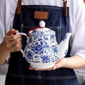 Blue and White Ceramic Teapot